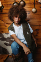 Sleeveless Fleece Vest Khaki KULTE, worn